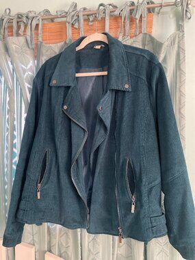 Womens 18/20 Plus size teal corduroy moto jacket